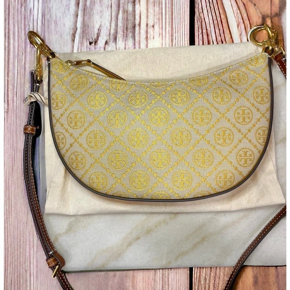 New Without Tags Tory Burch T Monogram Mini Jacquard Hobo Crossbody Bag